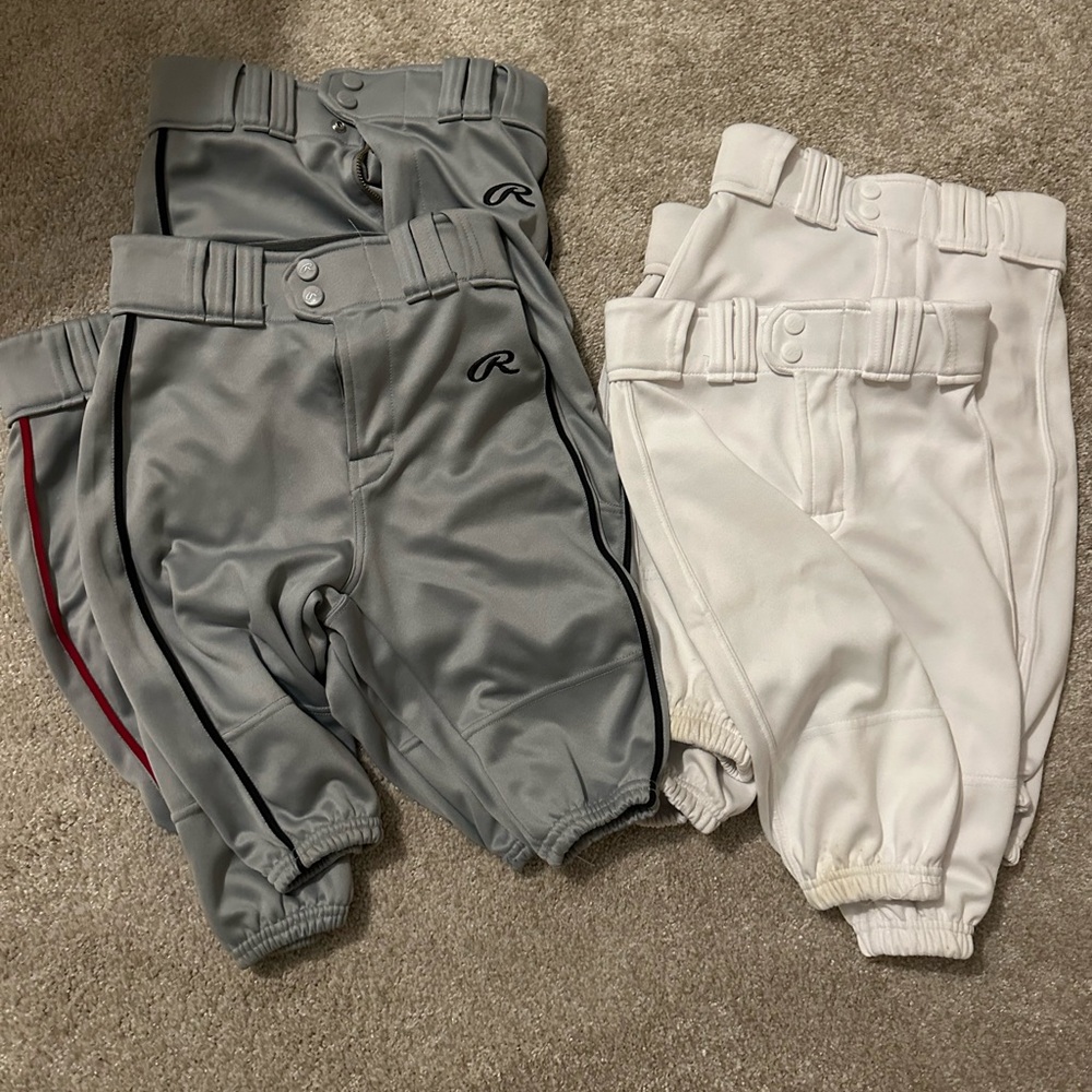 Rawlings Kids Baseball Pants in Gray and White
